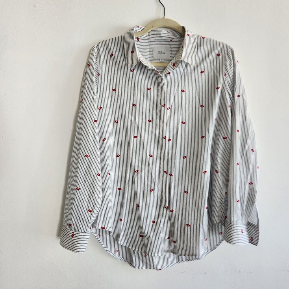 Rails‎ Taylor Striped Lip-print Cotton-blend Shirt In Flocked Kisses M teacher